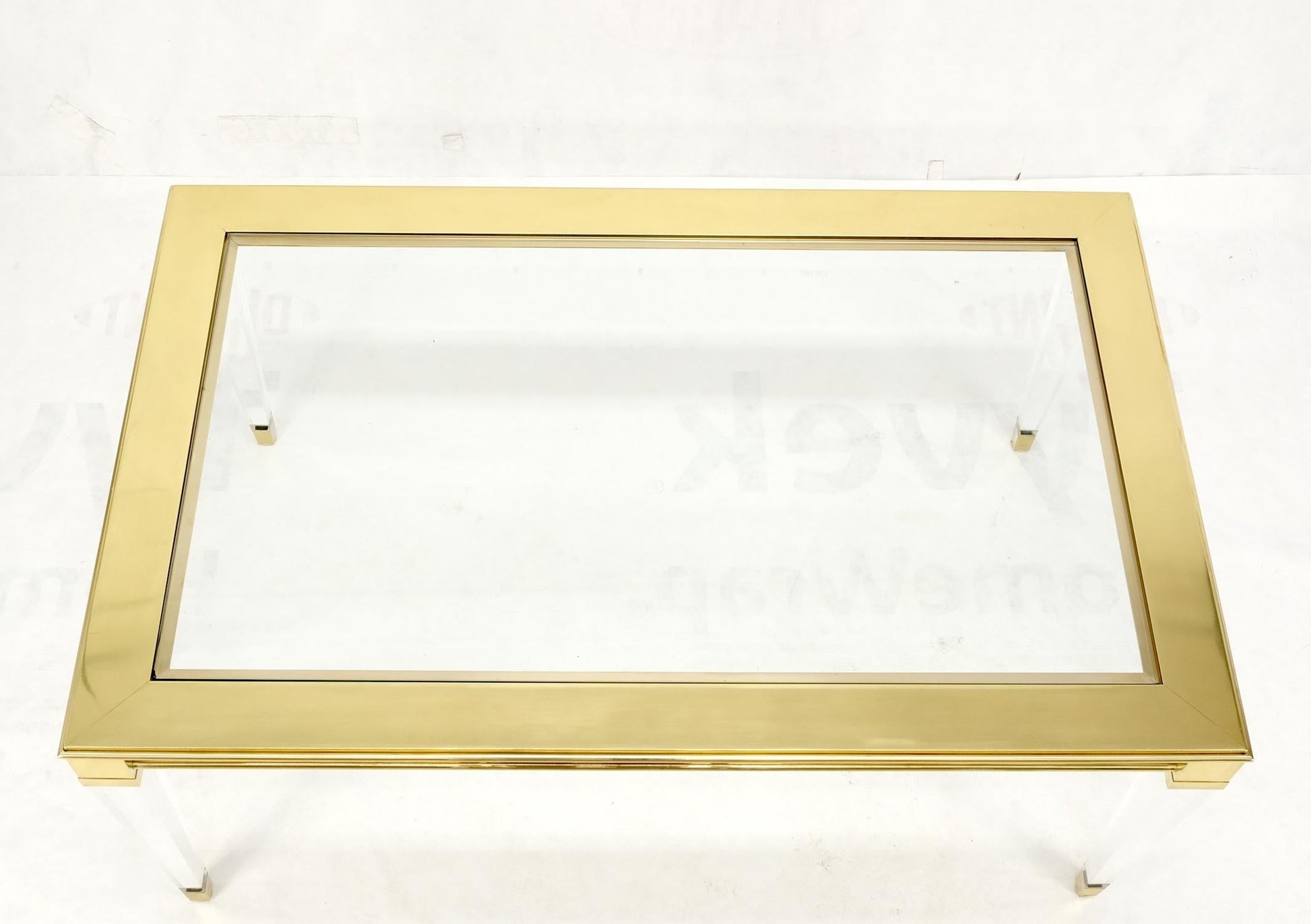 EstablishedLines Large Mid Century Modern c.1970's Lucite Brass Glass Top Rectangle Coffee Table