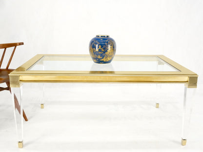 EstablishedLines Large Mid Century Modern c.1970's Lucite Brass Glass Top Rectangle Coffee Table