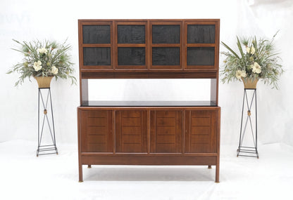 EstablishedLines Dunbar Walnut Two Part Sideboard Credenza Breakfront Carved Slate Inserts MINT!
