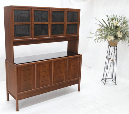 EstablishedLines Dunbar Walnut Two Part Sideboard Credenza Breakfront Carved Slate Inserts MINT!