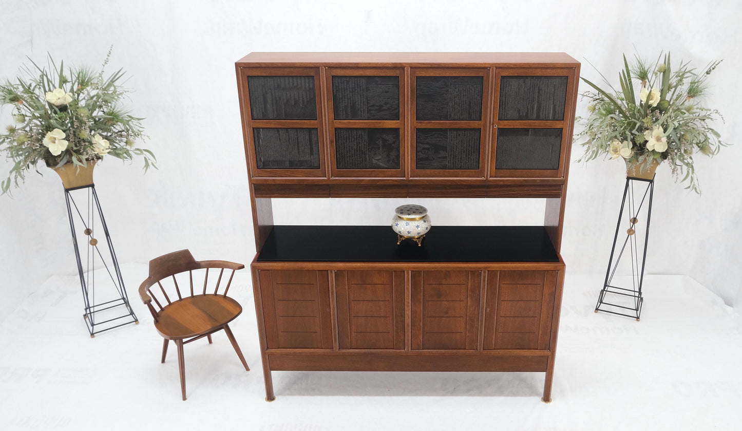 EstablishedLines Dunbar Walnut Two Part Sideboard Credenza Breakfront Carved Slate Inserts MINT!