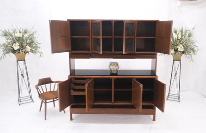EstablishedLines Dunbar Walnut Two Part Sideboard Credenza Breakfront Carved Slate Inserts MINT!