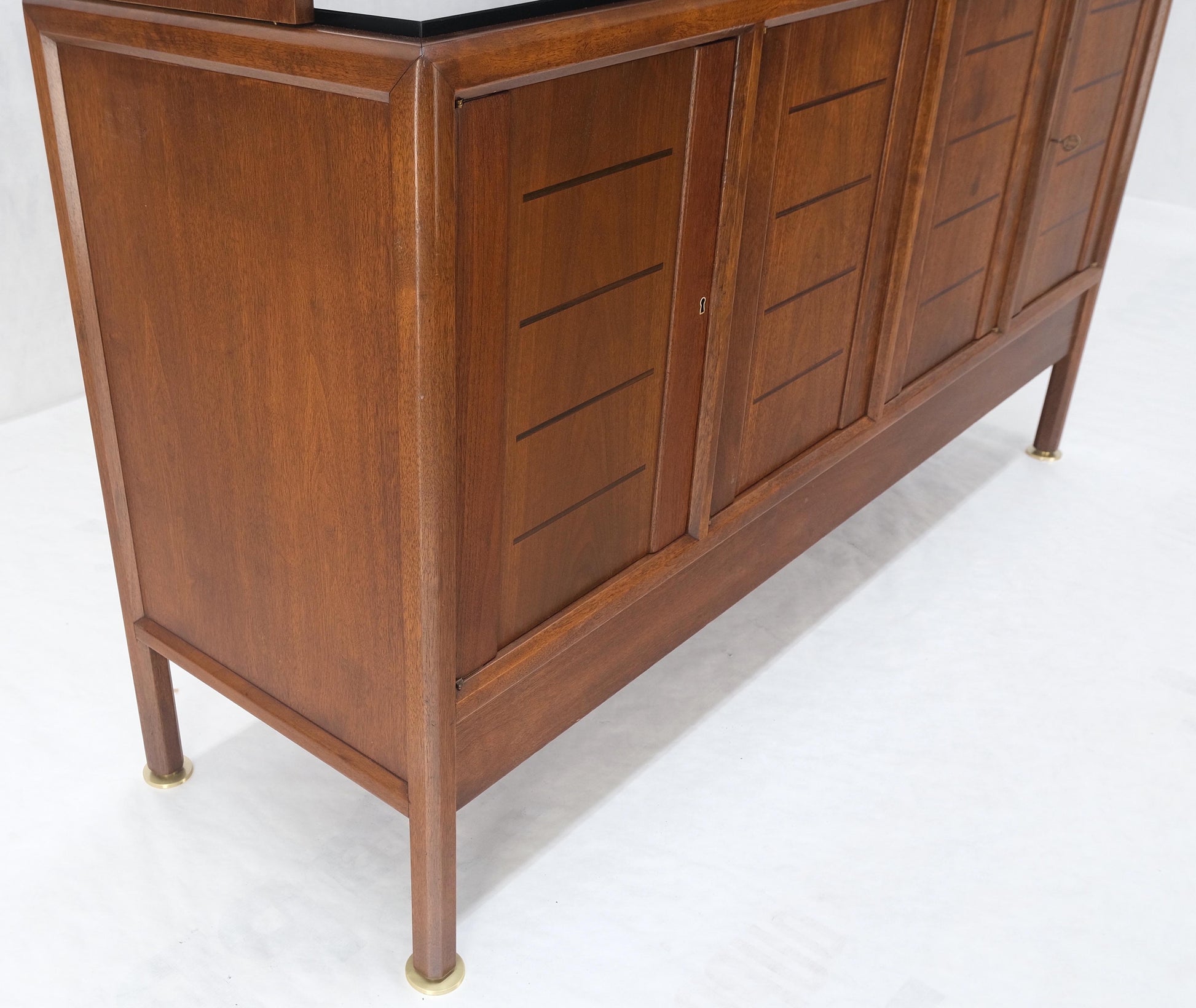 EstablishedLines Dunbar Walnut Two Part Sideboard Credenza Breakfront Carved Slate Inserts MINT!