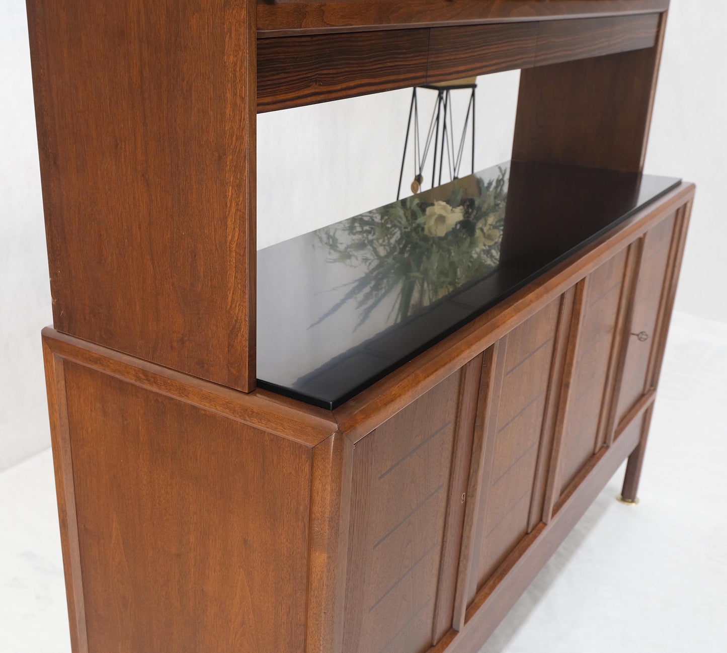 EstablishedLines Dunbar Walnut Two Part Sideboard Credenza Breakfront Carved Slate Inserts MINT!