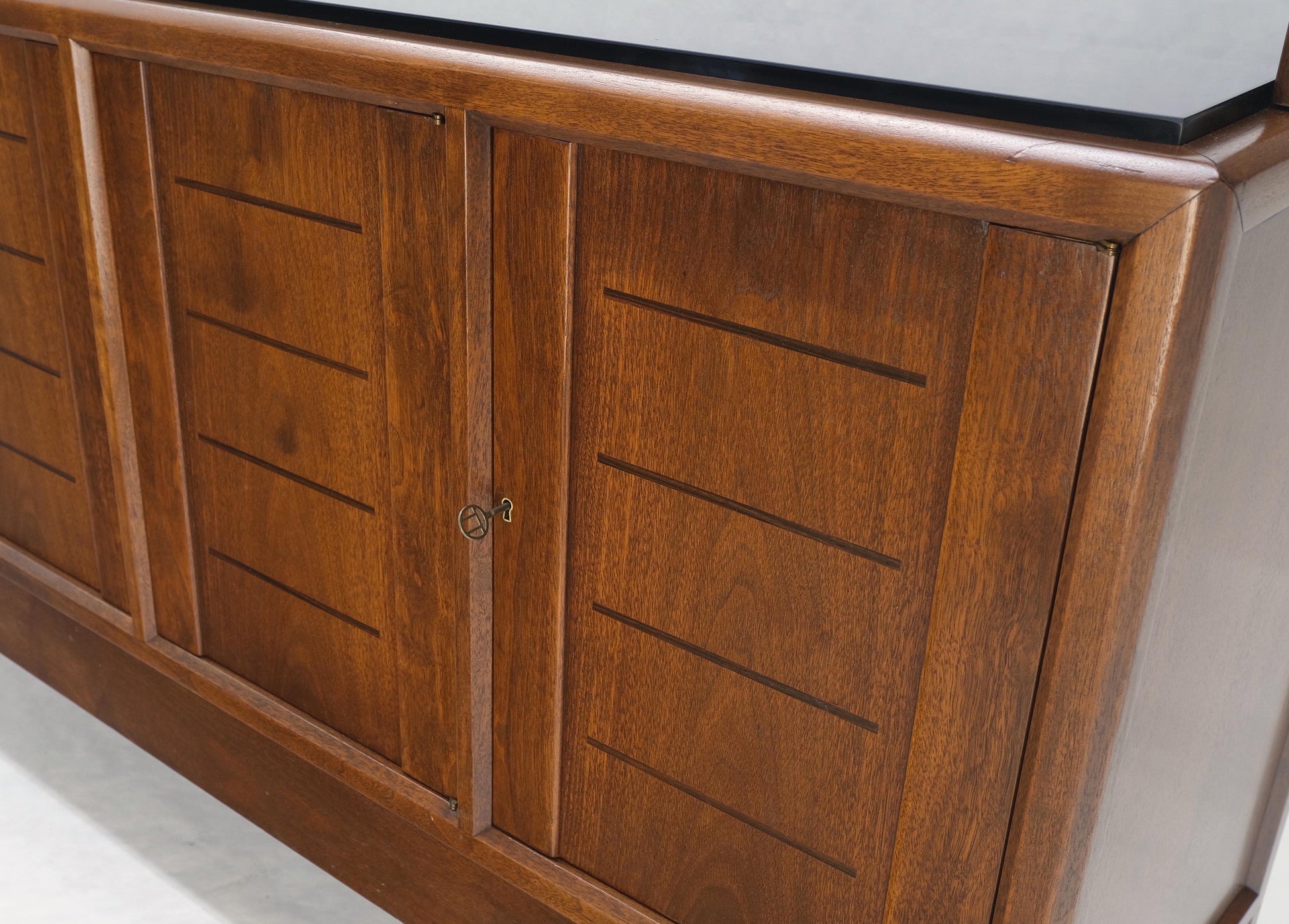 EstablishedLines Dunbar Walnut Two Part Sideboard Credenza Breakfront Carved Slate Inserts MINT!
