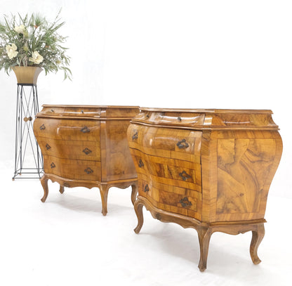 Pair of Italian Olive Burl Wood Patched Veneer Bombay Small Dresser Stands Table