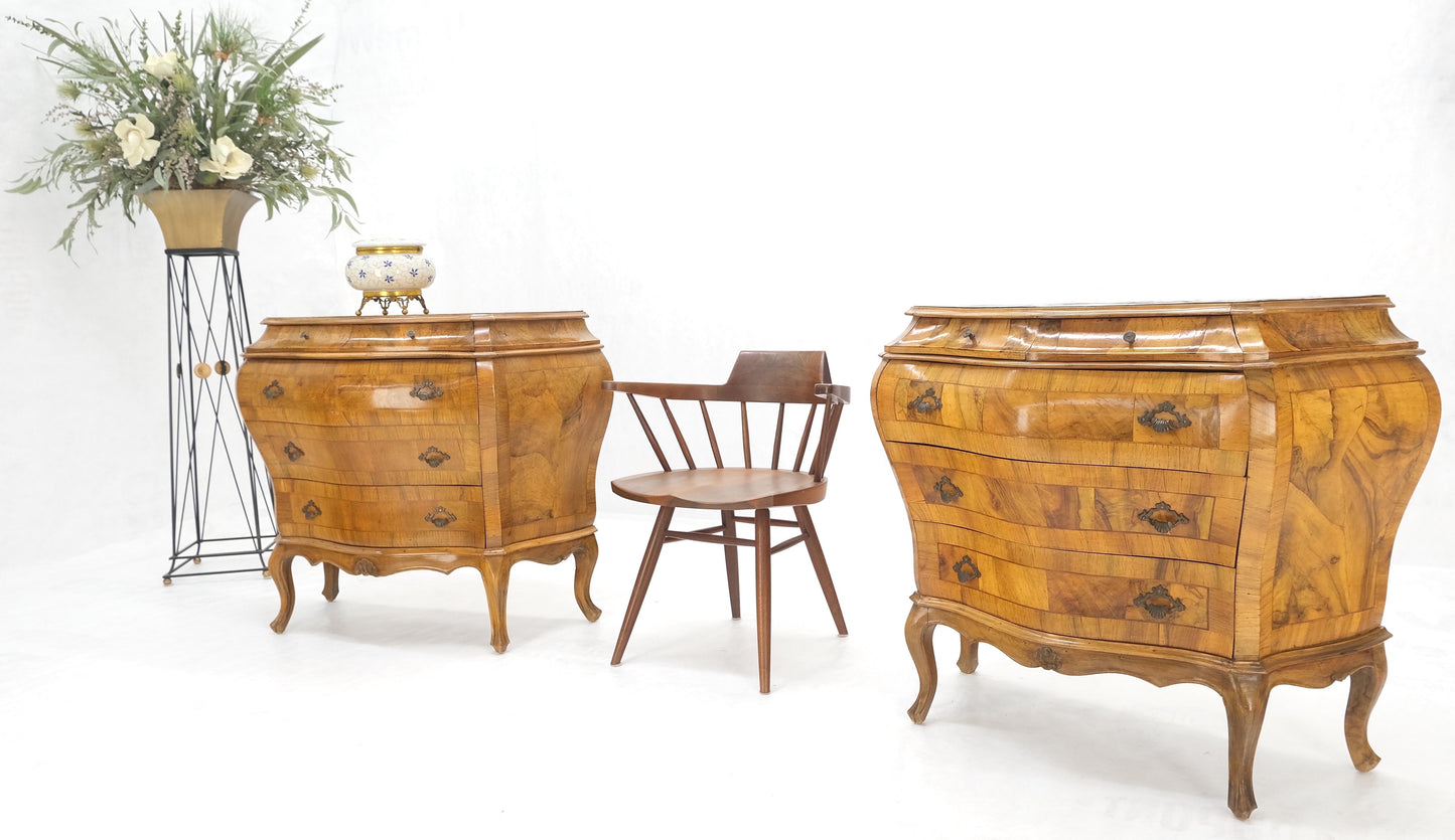 Pair of Italian Olive Burl Wood Patched Veneer Bombay Small Dresser Stands Table