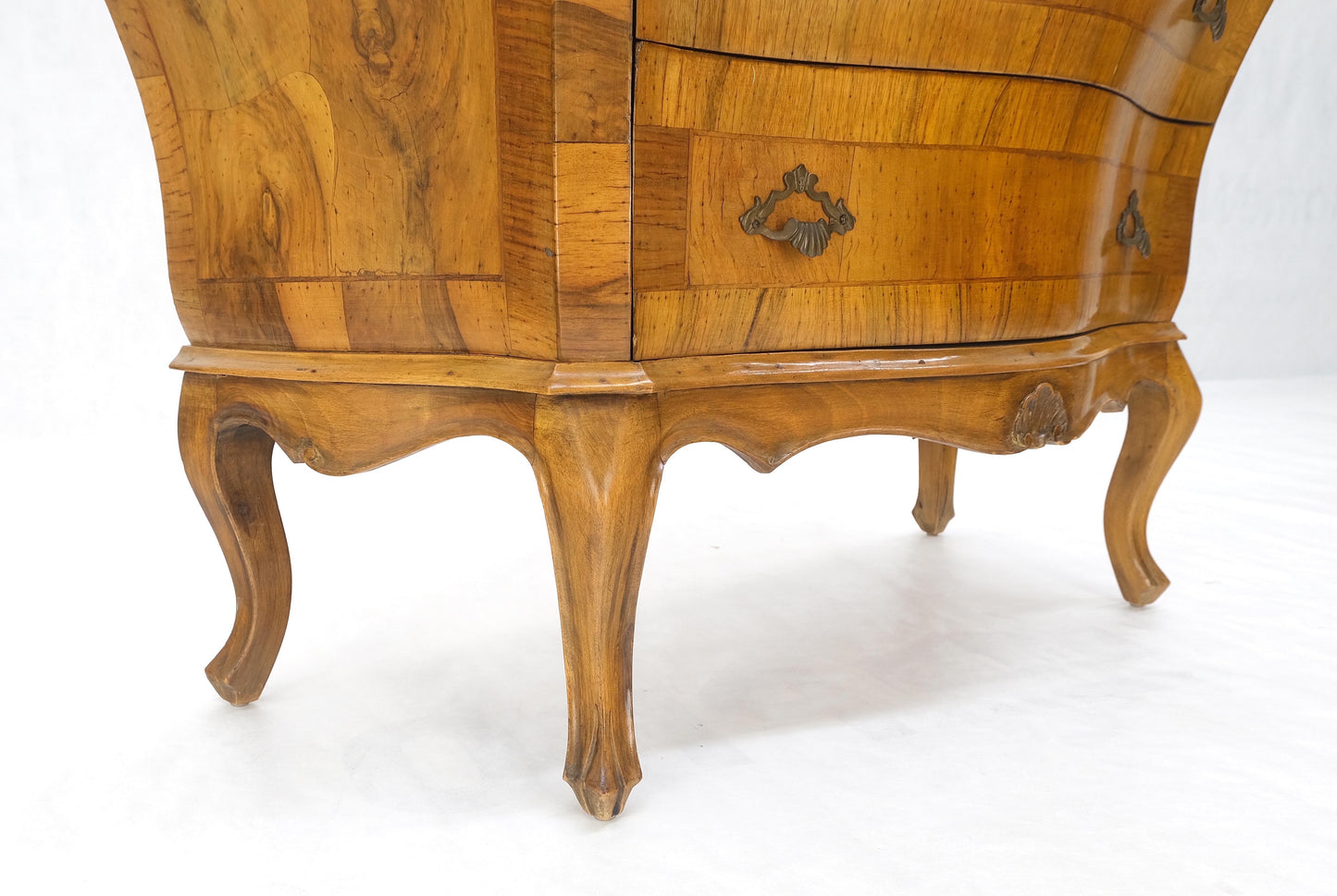 Pair of Italian Olive Burl Wood Patched Veneer Bombay Small Dresser Stands Table