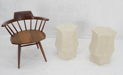 EstablishedLines Pair Hexagon Stomp Shape Faux Travertine End Side Table Stands MINT!