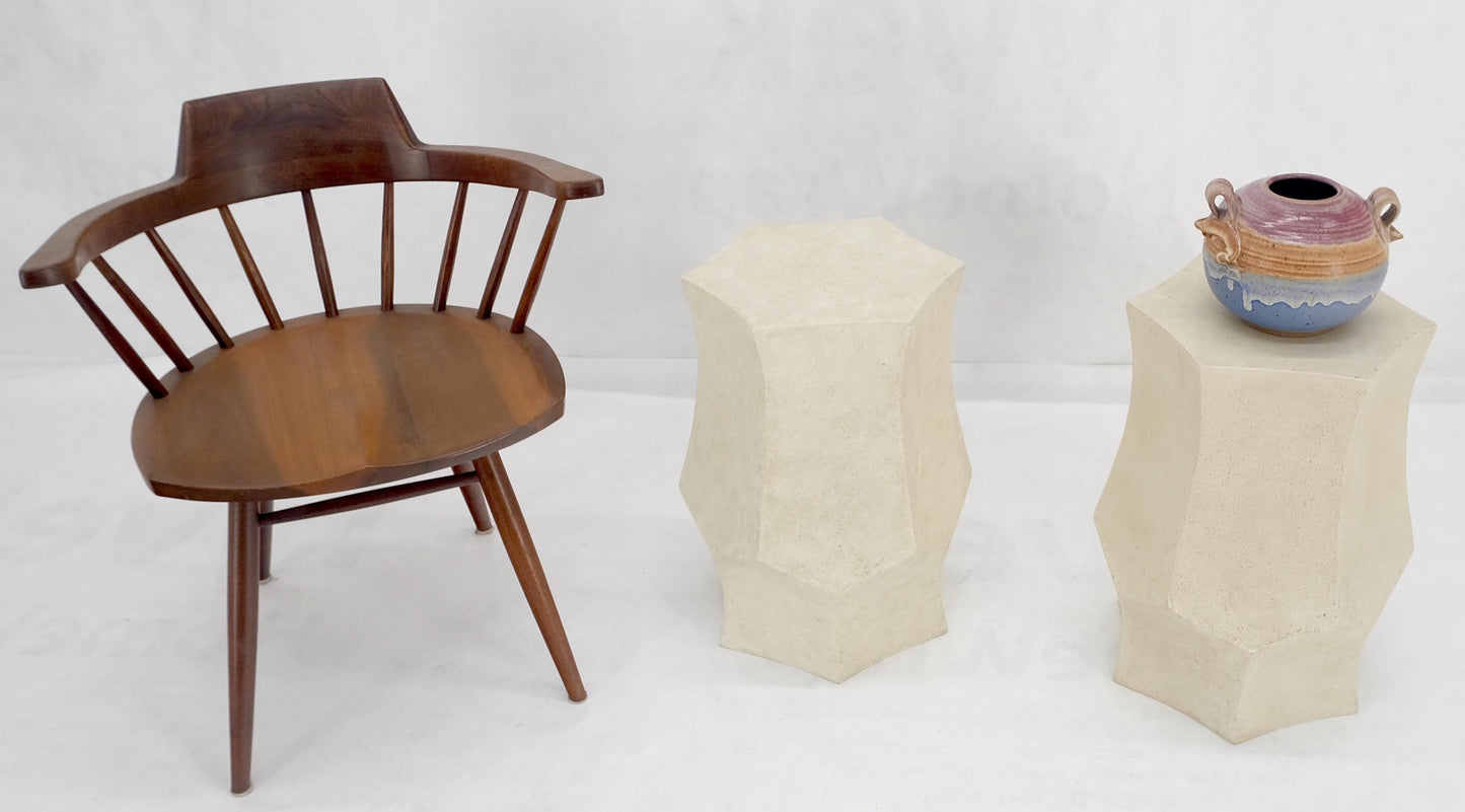 EstablishedLines Pair Hexagon Stomp Shape Faux Travertine End Side Table Stands MINT!