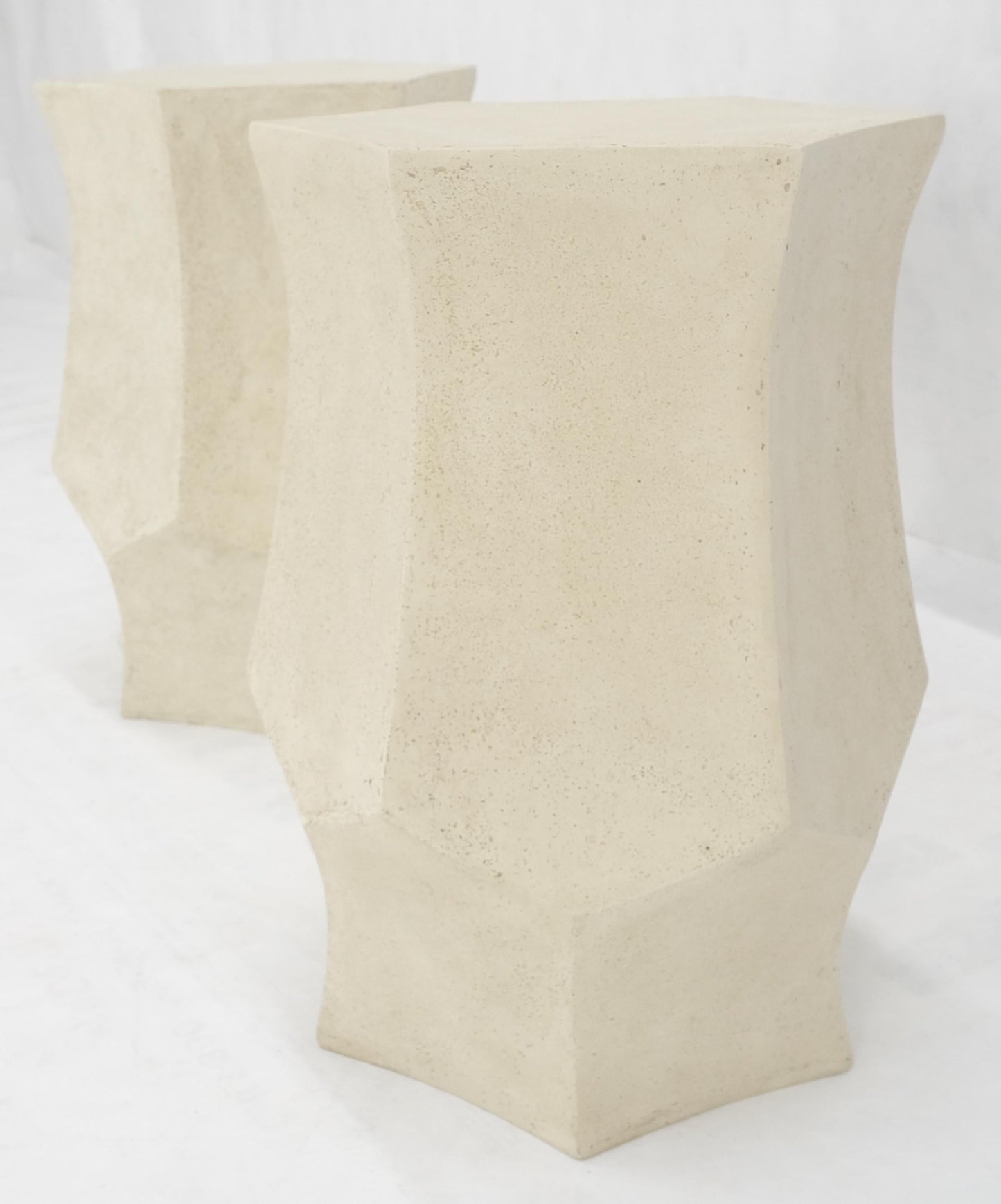 EstablishedLines Pair Hexagon Stomp Shape Faux Travertine End Side Table Stands MINT!