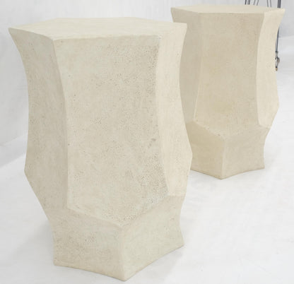 EstablishedLines Pair Hexagon Stomp Shape Faux Travertine End Side Table Stands MINT!