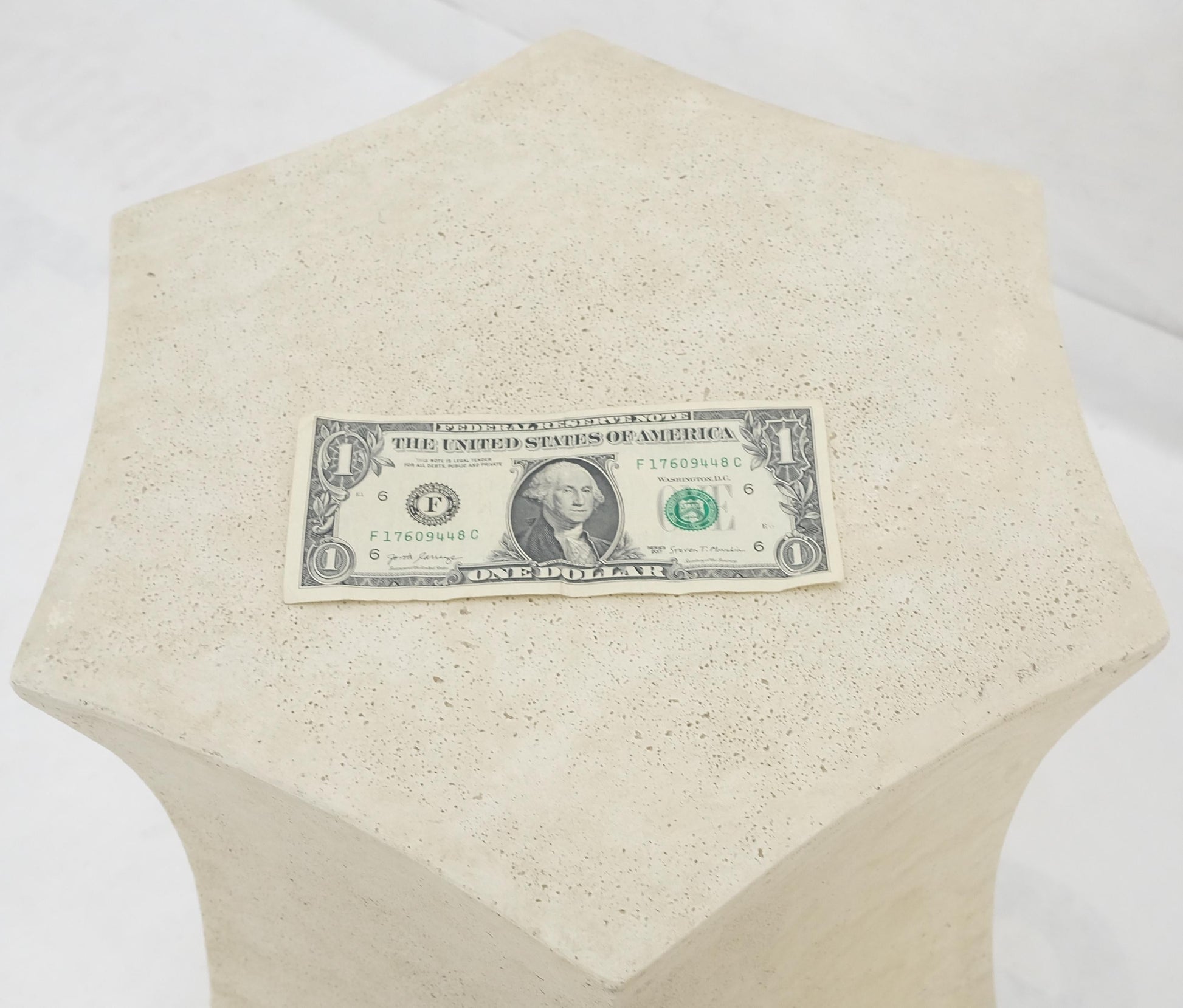EstablishedLines Pair Hexagon Stomp Shape Faux Travertine End Side Table Stands MINT!