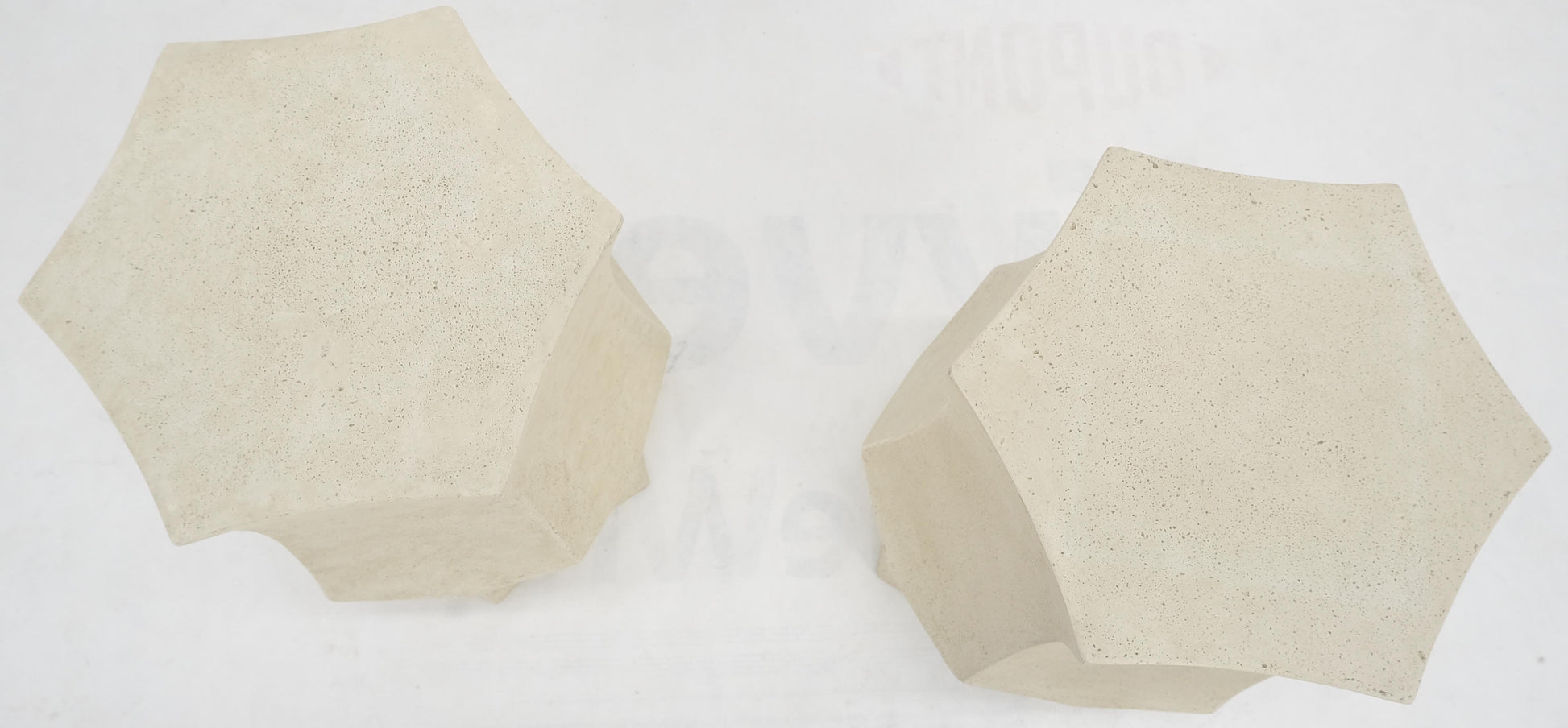 EstablishedLines Pair Hexagon Stomp Shape Faux Travertine End Side Table Stands MINT!