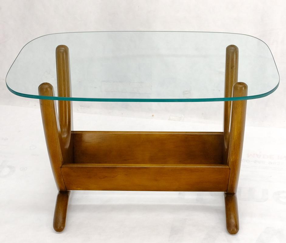 EstablishedLines Mid-Century Modern Sculptural Wood & Glass Top End Side Table Stand