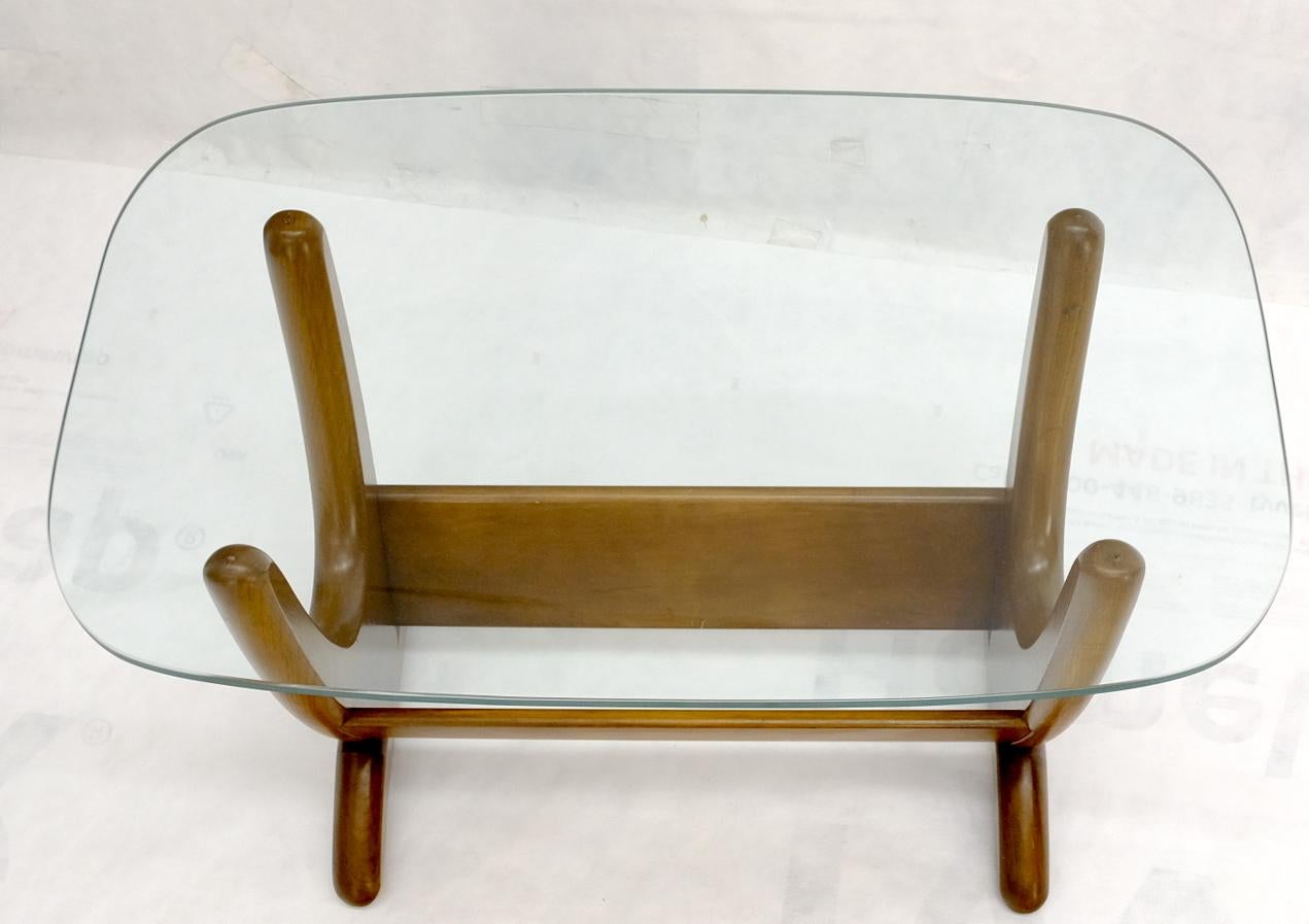 EstablishedLines Mid-Century Modern Sculptural Wood & Glass Top End Side Table Stand