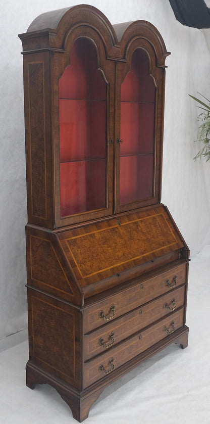 EstablishedLines Double Bonnet Dome Top Burl Wood 3 Drawer Drop Front Secretary Desk 1900s Clean!