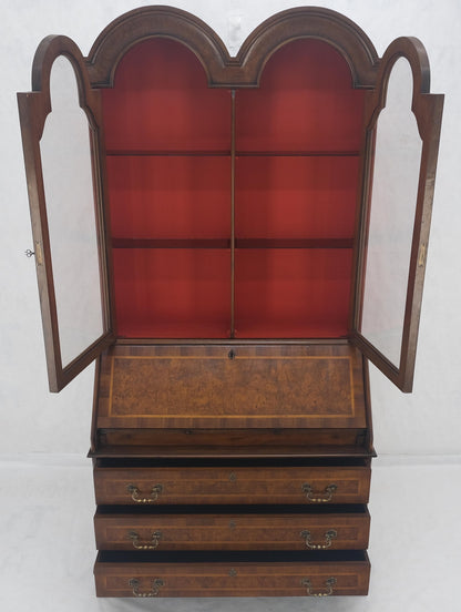 EstablishedLines Double Bonnet Dome Top Burl Wood 3 Drawer Drop Front Secretary Desk 1900s Clean!
