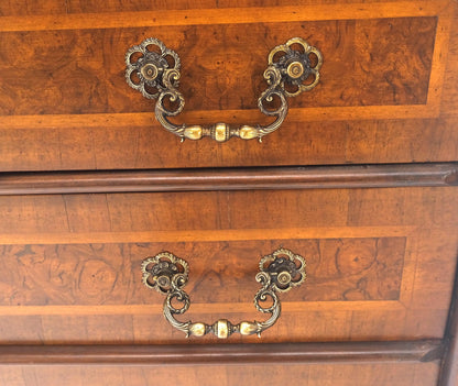 EstablishedLines Double Bonnet Dome Top Burl Wood 3 Drawer Drop Front Secretary Desk 1900s Clean!