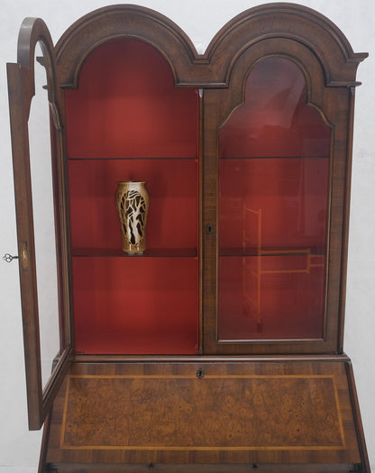 EstablishedLines Double Bonnet Dome Top Burl Wood 3 Drawer Drop Front Secretary Desk 1900s Clean!