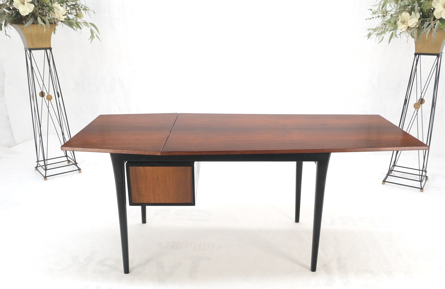 EstablishedLines Danish Mid Century Modern Boat Shape Drop Leaf Rosewood Desk Two Drawers MINT!
