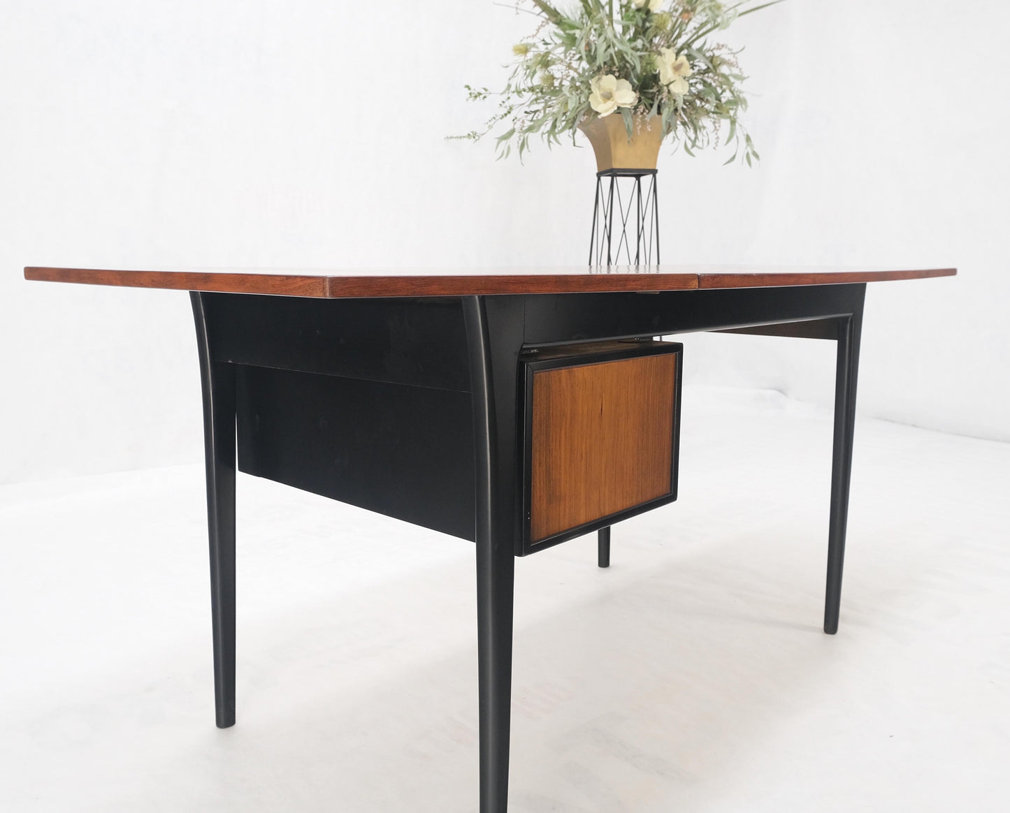 EstablishedLines Danish Mid Century Modern Boat Shape Drop Leaf Rosewood Desk Two Drawers MINT!