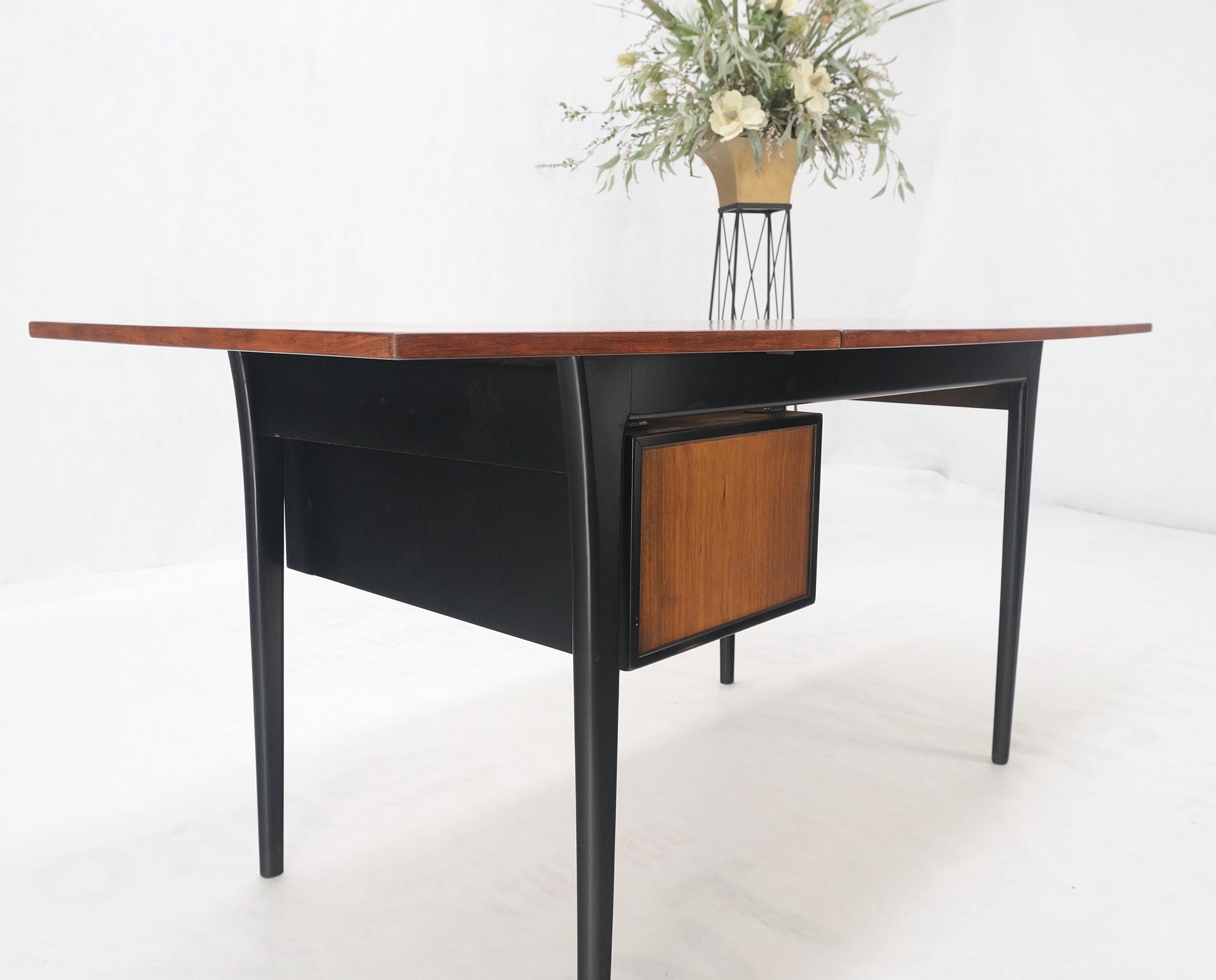 EstablishedLines Danish Mid Century Modern Boat Shape Drop Leaf Rosewood Desk Two Drawers MINT!