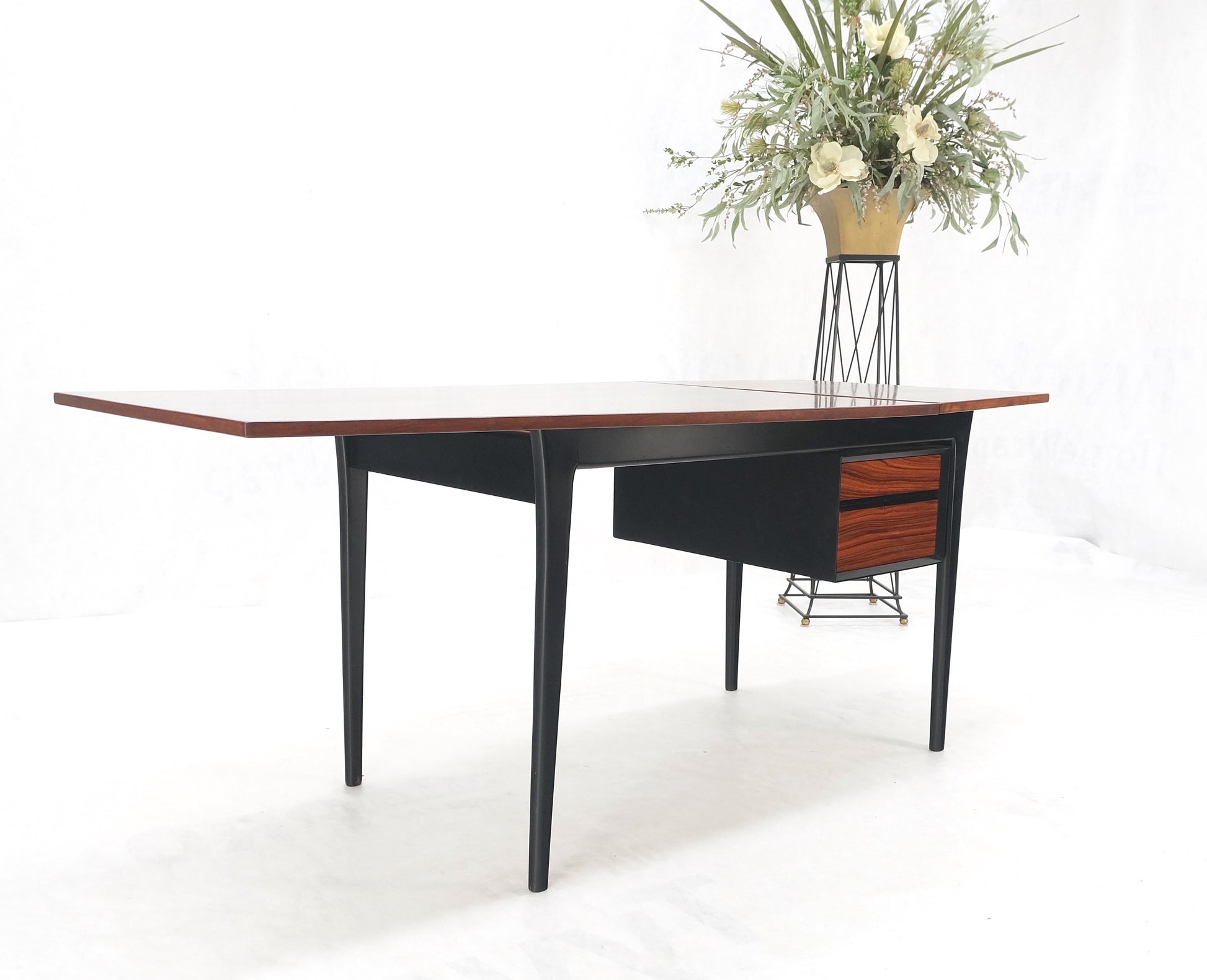 EstablishedLines Danish Mid Century Modern Boat Shape Drop Leaf Rosewood Desk Two Drawers MINT!
