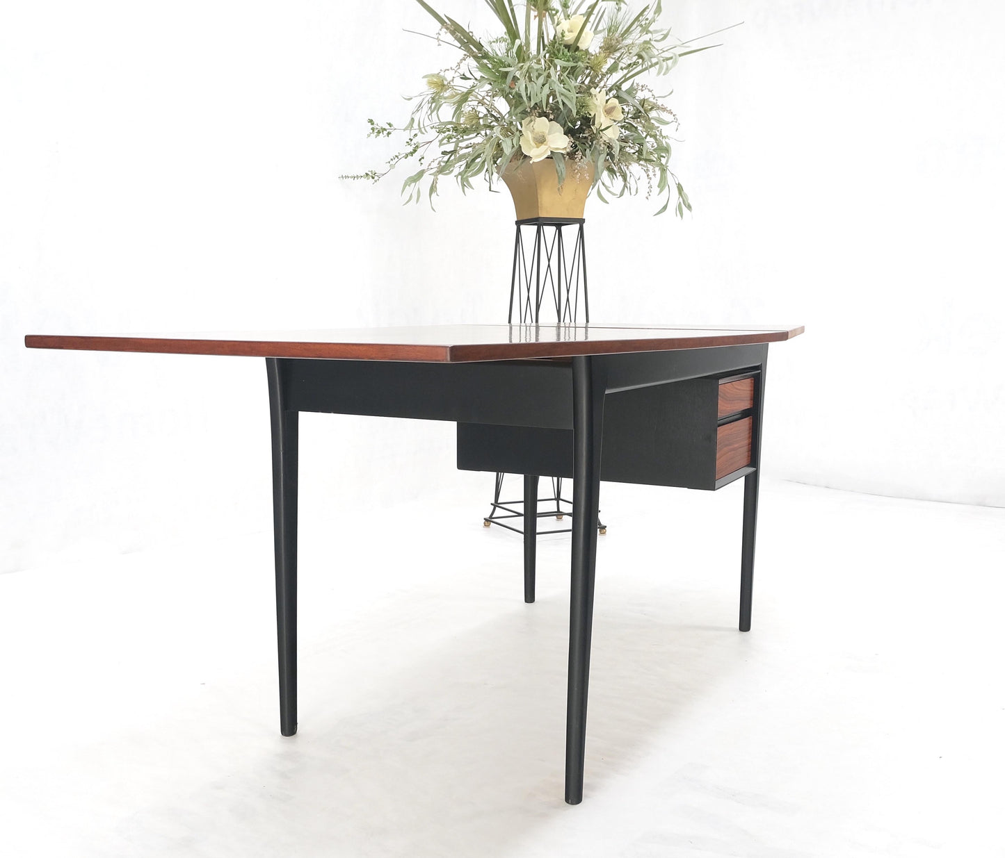 EstablishedLines Danish Mid Century Modern Boat Shape Drop Leaf Rosewood Desk Two Drawers MINT!