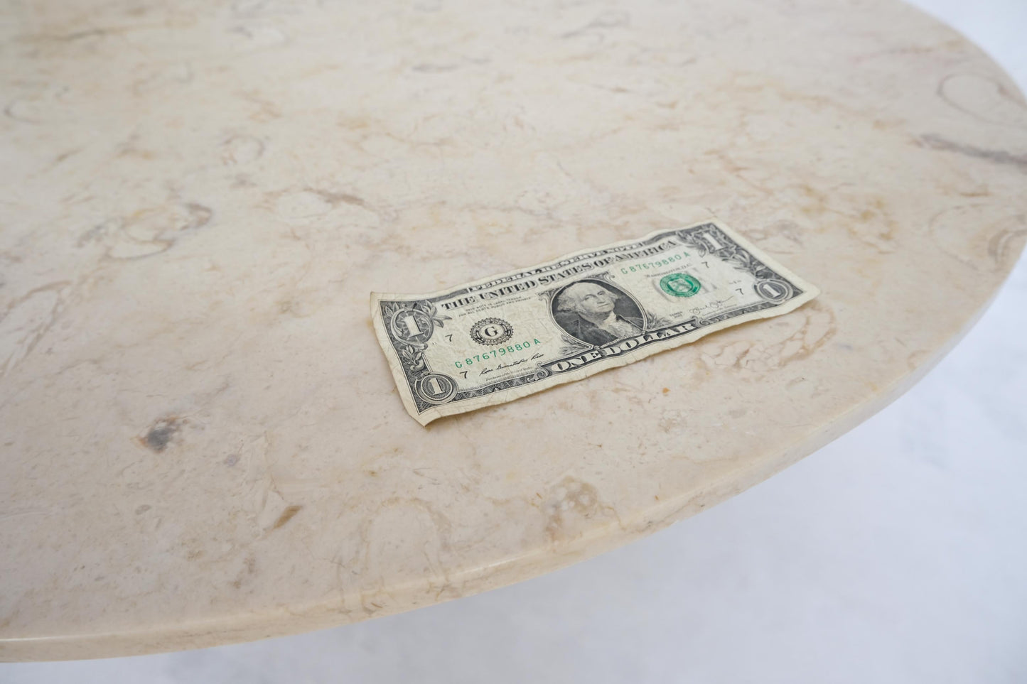 EstablishedLines Mid-Century Modern Turned Solid Walnut Base Marble Top Round Coffee Table MINT