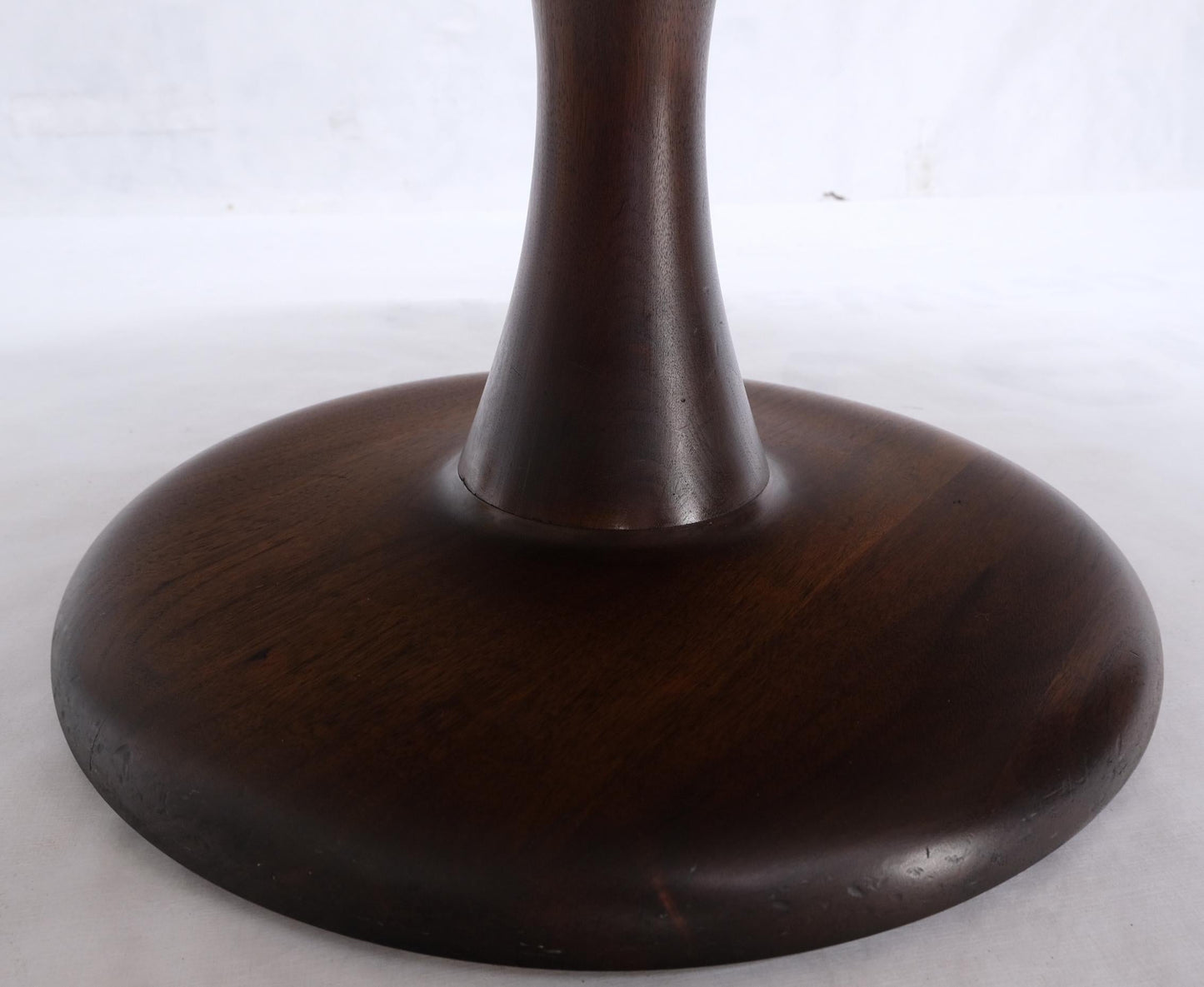 EstablishedLines Mid-Century Modern Turned Solid Walnut Base Marble Top Round Coffee Table MINT