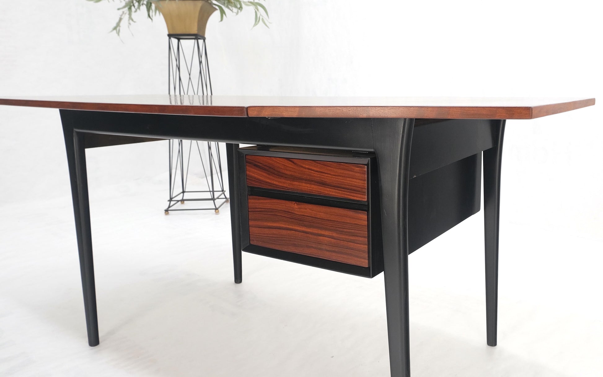 EstablishedLines Danish Mid Century Modern Boat Shape Drop Leaf Rosewood Desk Two Drawers MINT!