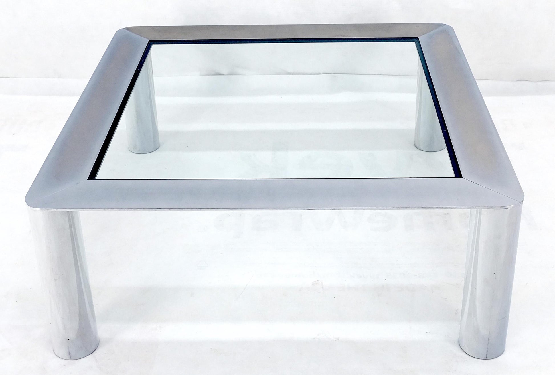 EstablishedLines Bauhaus Polished Stainless Steel Chrome 36" Square Glass Top Coffee Table  MINT!