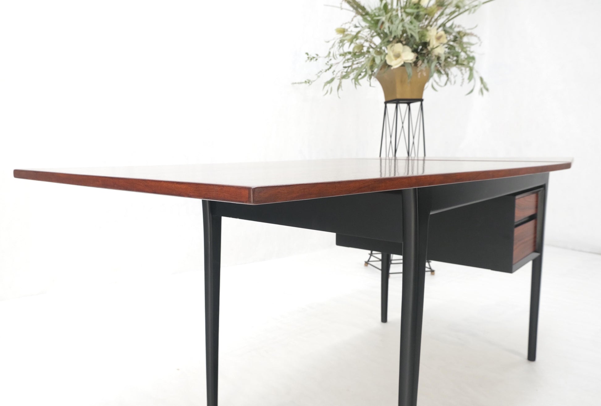EstablishedLines Danish Mid Century Modern Boat Shape Drop Leaf Rosewood Desk Two Drawers MINT!