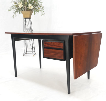 EstablishedLines Danish Mid Century Modern Boat Shape Drop Leaf Rosewood Desk Two Drawers MINT!