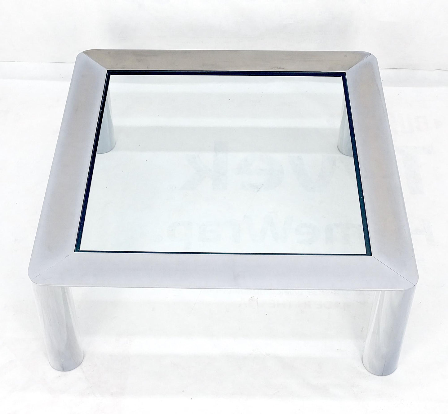 EstablishedLines Bauhaus Polished Stainless Steel Chrome 36" Square Glass Top Coffee Table  MINT!