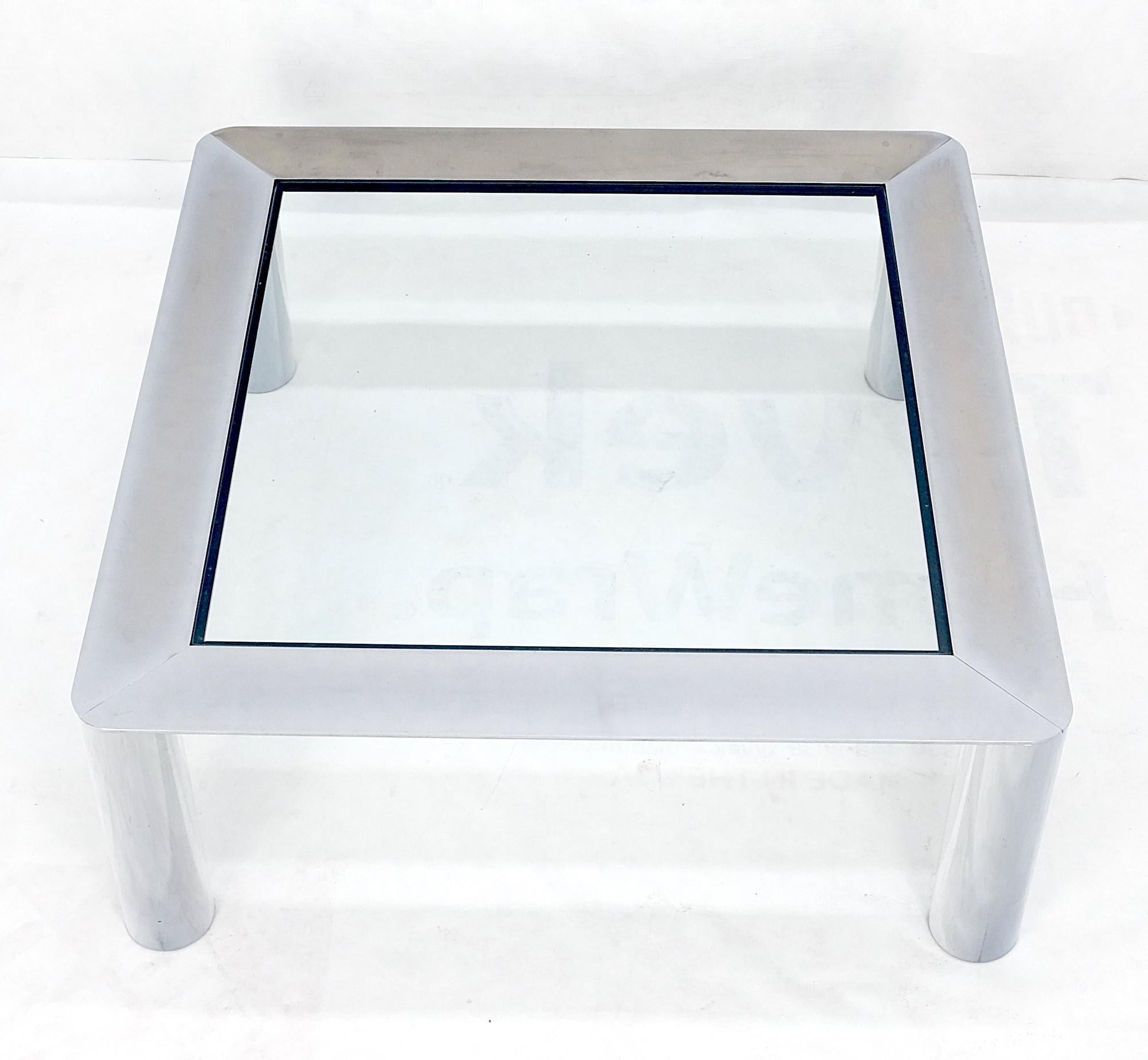 EstablishedLines Bauhaus Polished Stainless Steel Chrome 36" Square Glass Top Coffee Table  MINT!