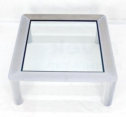 EstablishedLines Bauhaus Polished Stainless Steel Chrome 36" Square Glass Top Coffee Table  MINT!