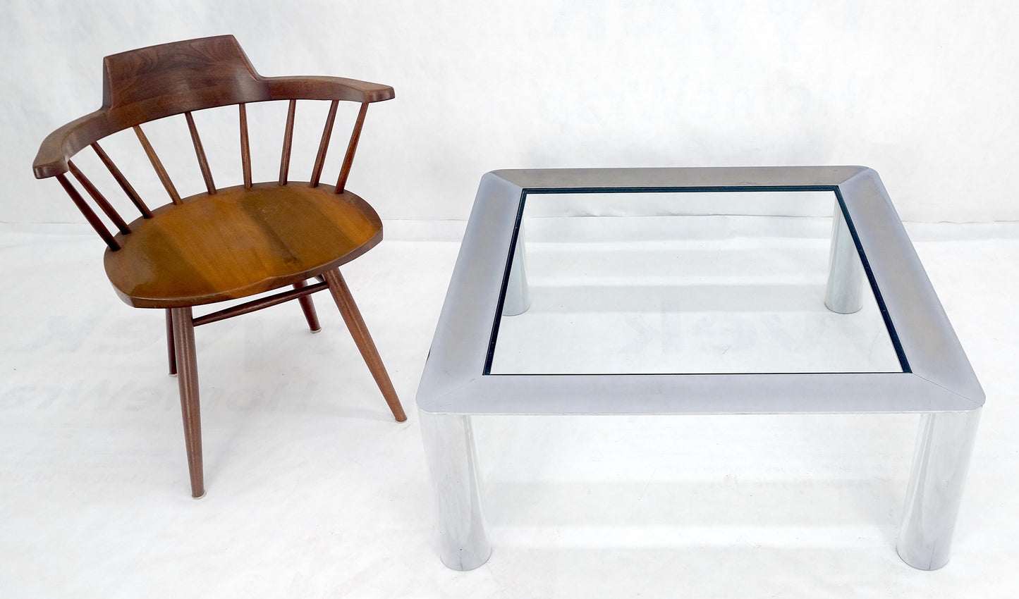 EstablishedLines Bauhaus Polished Stainless Steel Chrome 36" Square Glass Top Coffee Table  MINT!