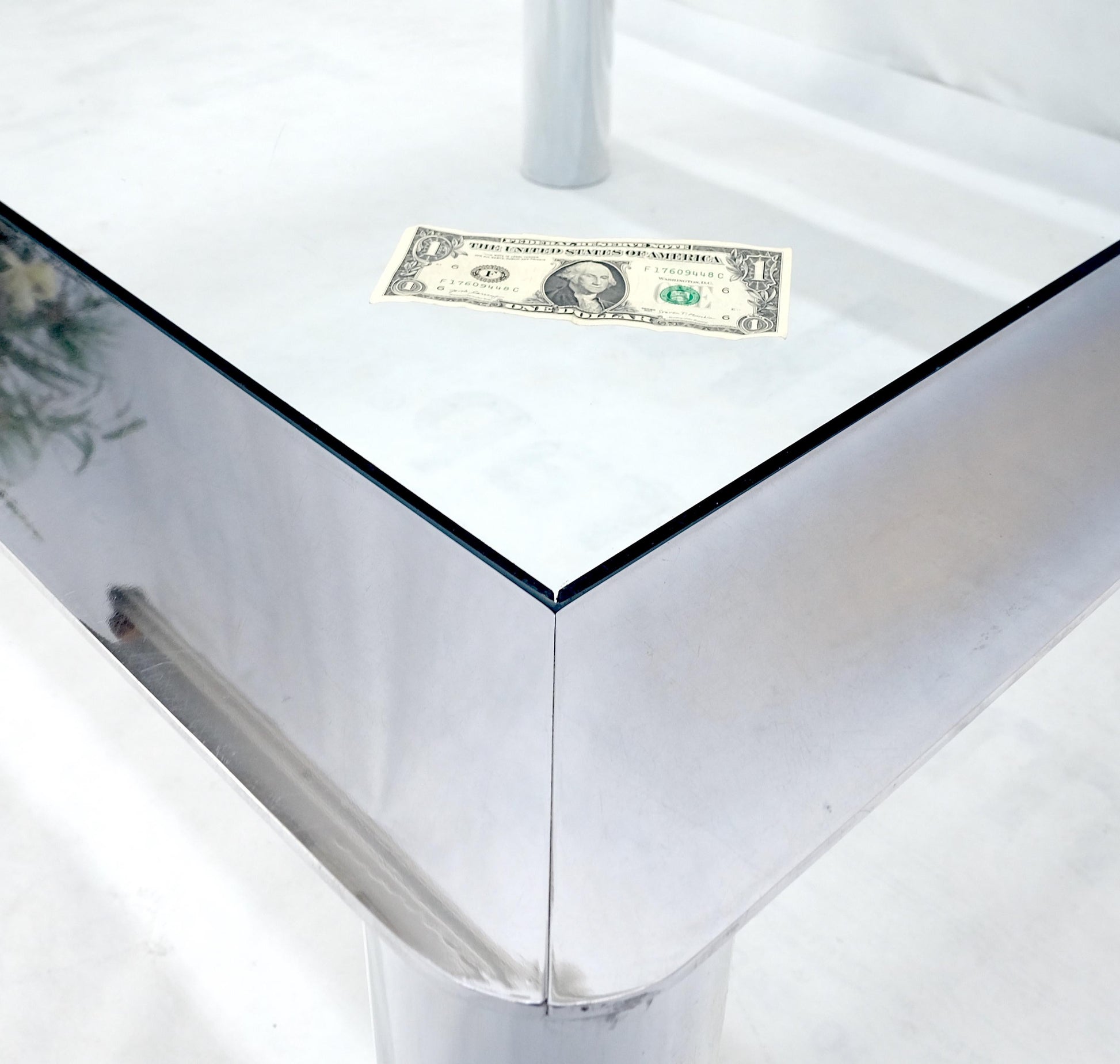 EstablishedLines Bauhaus Polished Stainless Steel Chrome 36" Square Glass Top Coffee Table  MINT!