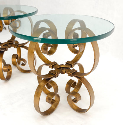 EstablishedLines Pair Italian Think 3/4" Glass Top Gold Gilt Scrolls Shape Bases End Tables Stand