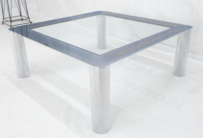 EstablishedLines Bauhaus Polished Stainless Steel Chrome 36" Square Glass Top Coffee Table  MINT!