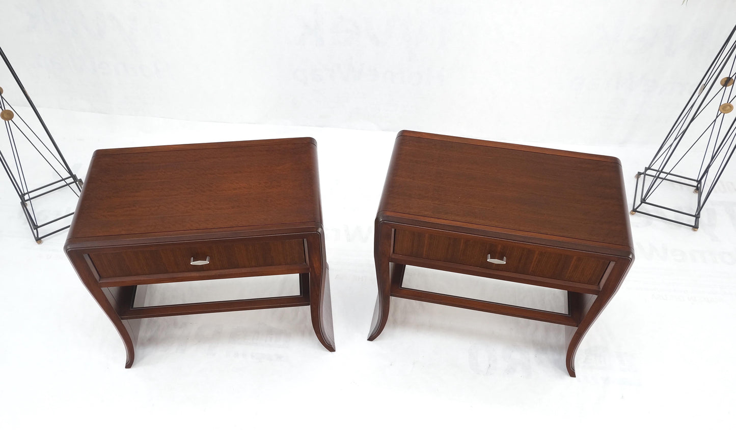 EstablishedLines Pair Century Walnut Waterfall Brand New Old Stock Two Tier End Side Tables Stand