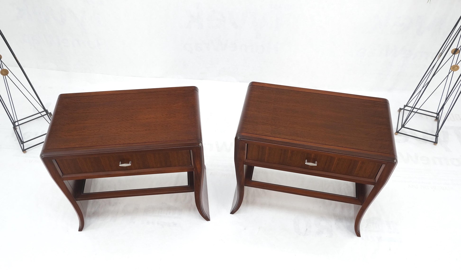 EstablishedLines Pair Century Walnut Waterfall Brand New Old Stock Two Tier End Side Tables Stand