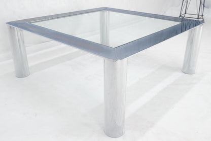 EstablishedLines Bauhaus Polished Stainless Steel Chrome 36" Square Glass Top Coffee Table  MINT!