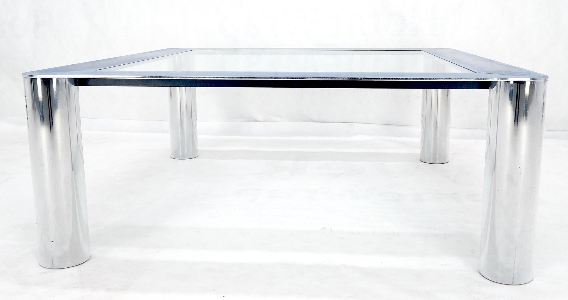 EstablishedLines Bauhaus Polished Stainless Steel Chrome 36" Square Glass Top Coffee Table  MINT!