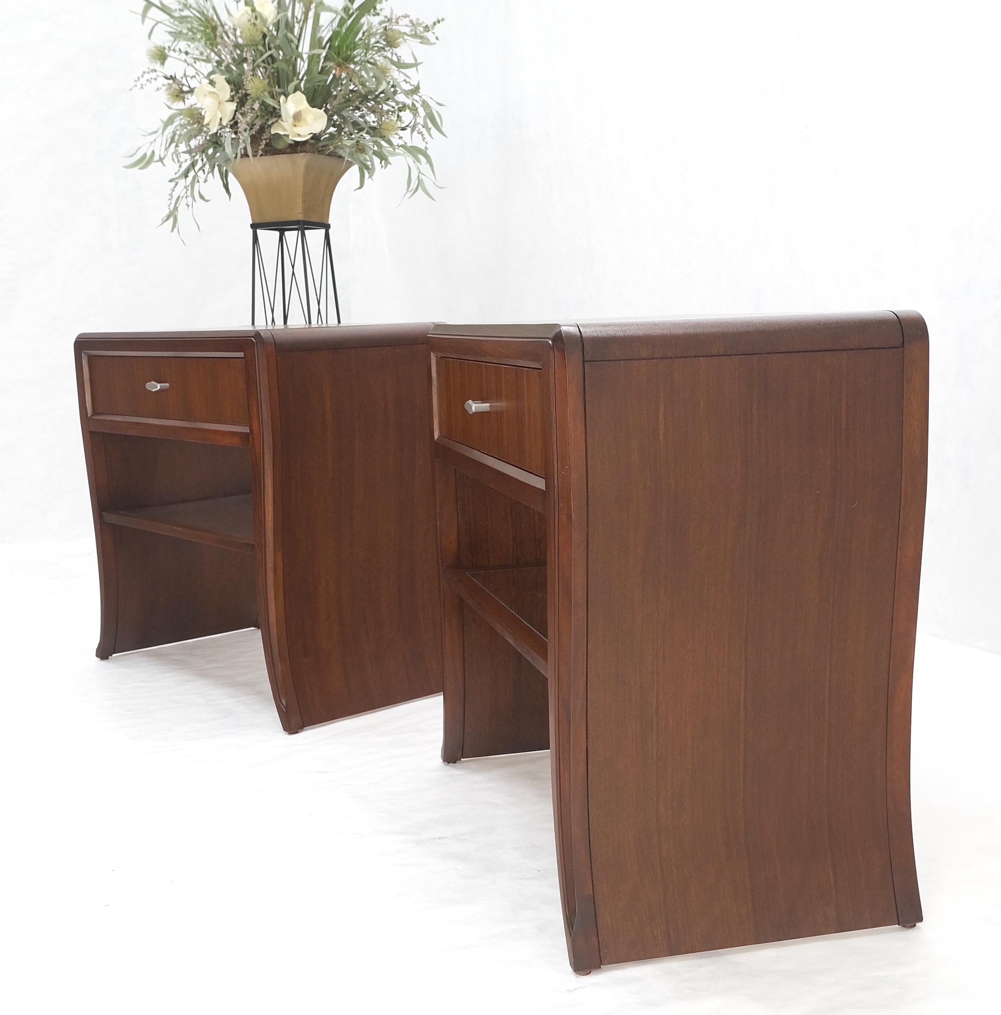 EstablishedLines Pair Century Walnut Waterfall Brand New Old Stock Two Tier End Side Tables Stand