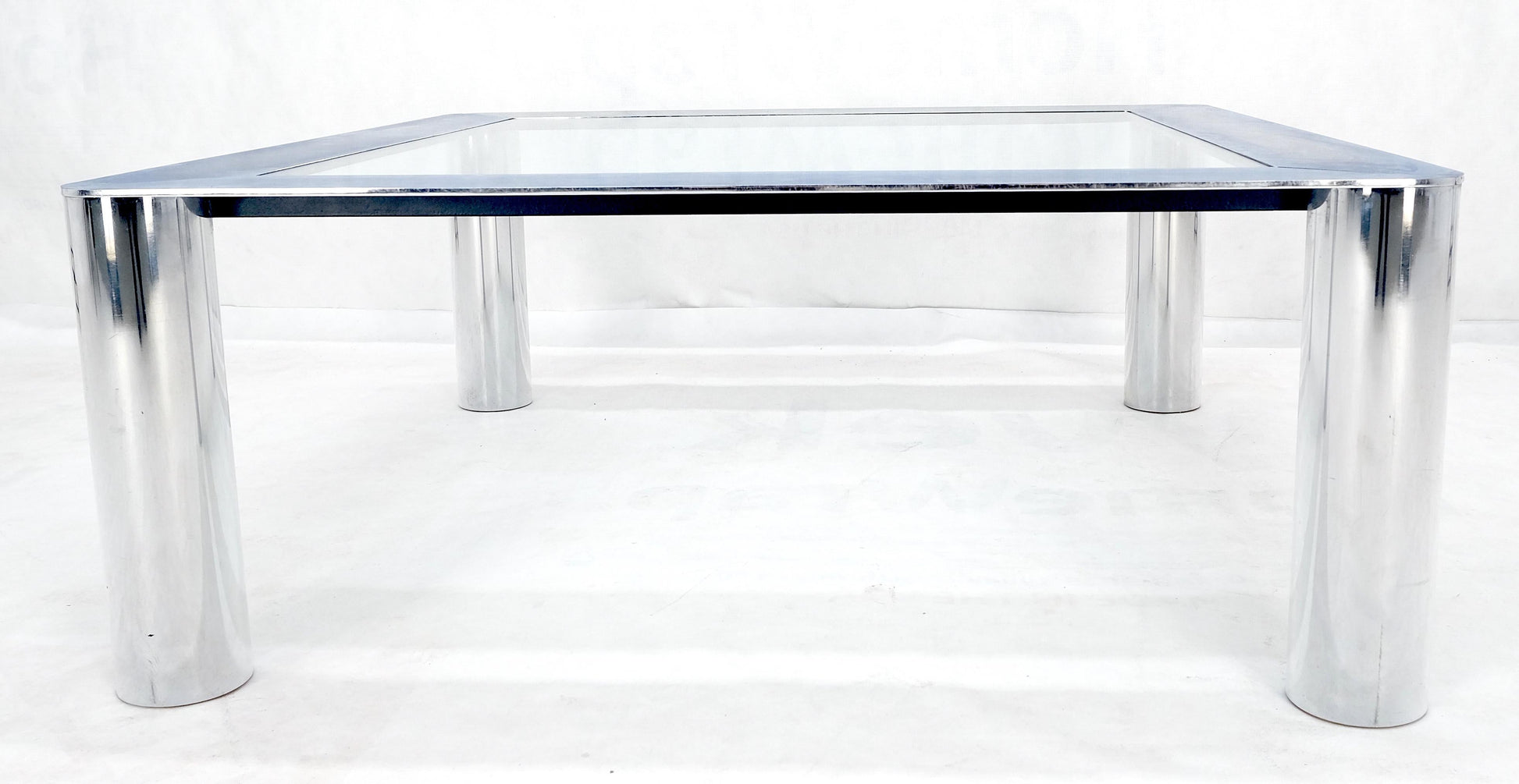 EstablishedLines Bauhaus Polished Stainless Steel Chrome 36" Square Glass Top Coffee Table  MINT!