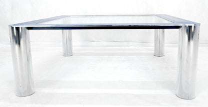 EstablishedLines Bauhaus Polished Stainless Steel Chrome 36" Square Glass Top Coffee Table  MINT!