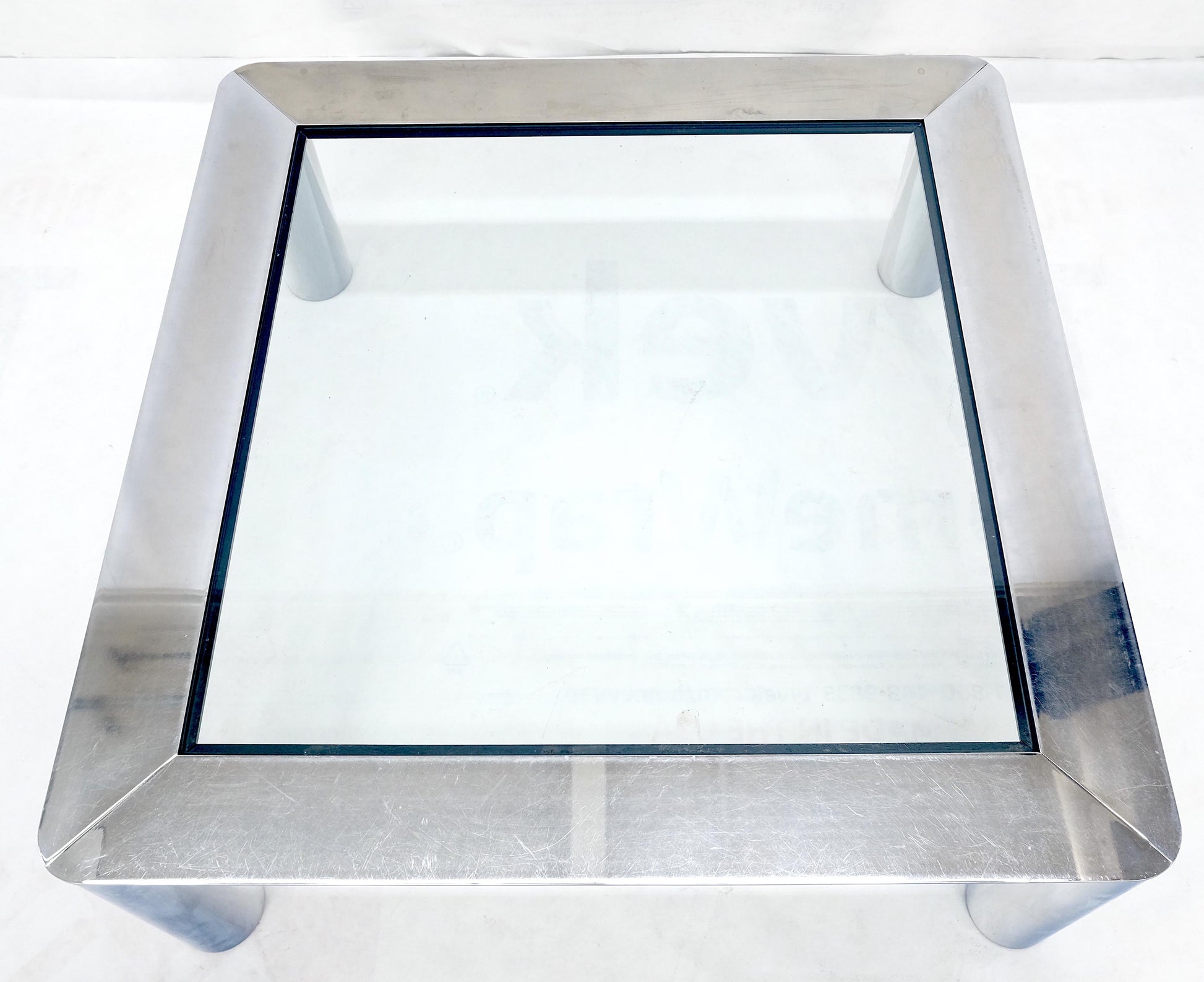 EstablishedLines Bauhaus Polished Stainless Steel Chrome 36" Square Glass Top Coffee Table  MINT!